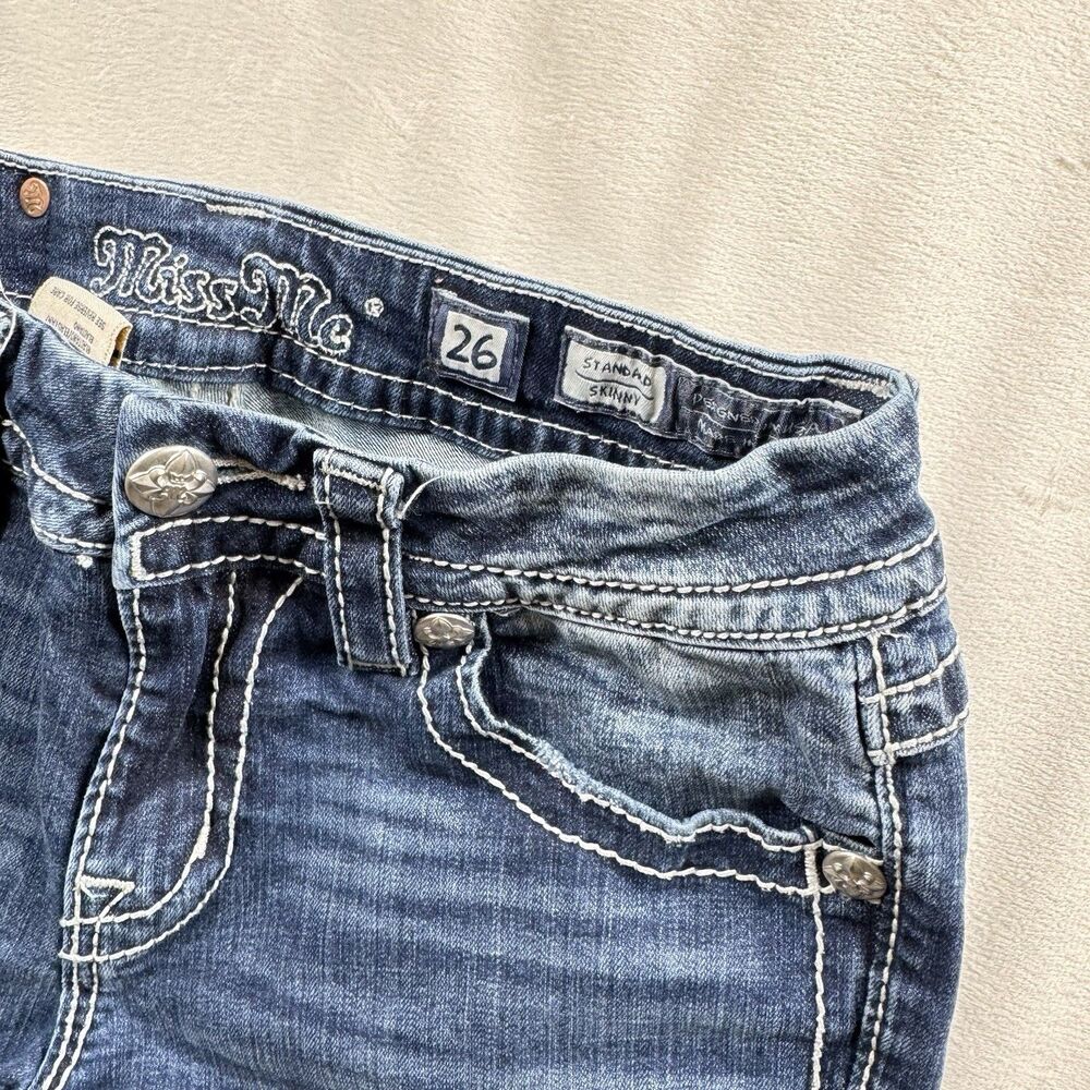 Miss Me Jeans Shorts Women's 26 ALTERED* Raw Hem Denim Embellished Blue Skinny - Picture 7 of 16